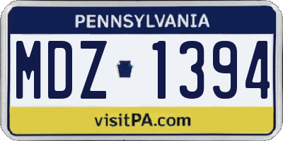 PA license plate MDZ1394