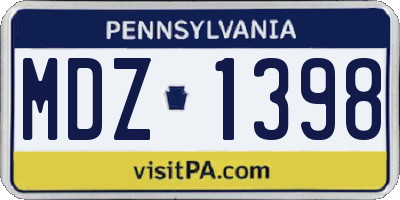 PA license plate MDZ1398