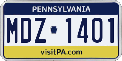 PA license plate MDZ1401