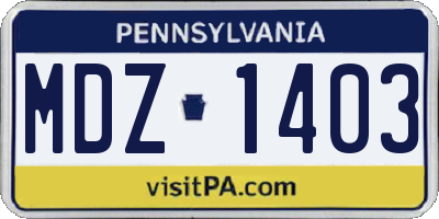 PA license plate MDZ1403