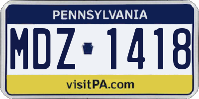 PA license plate MDZ1418