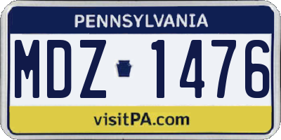 PA license plate MDZ1476