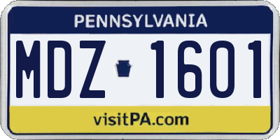PA license plate MDZ1601