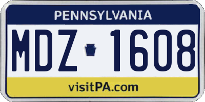 PA license plate MDZ1608