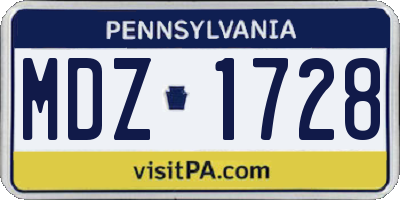 PA license plate MDZ1728