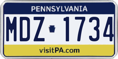 PA license plate MDZ1734