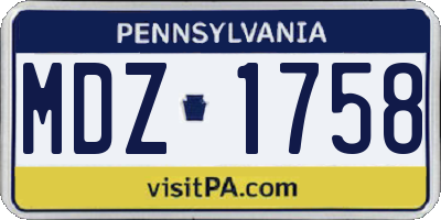 PA license plate MDZ1758