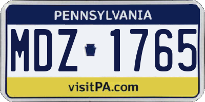 PA license plate MDZ1765