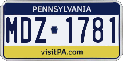 PA license plate MDZ1781