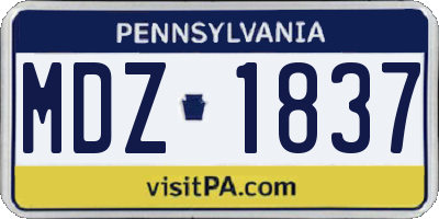 PA license plate MDZ1837