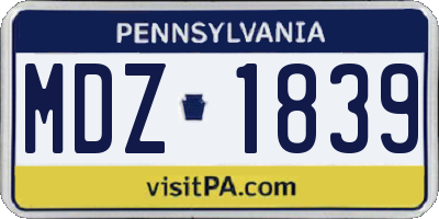 PA license plate MDZ1839