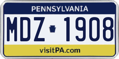 PA license plate MDZ1908