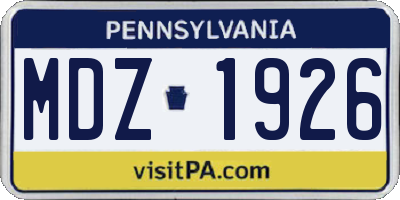 PA license plate MDZ1926