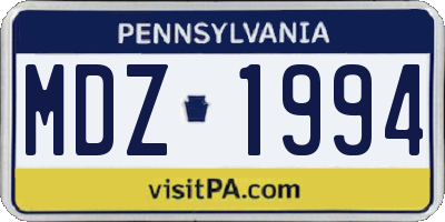 PA license plate MDZ1994