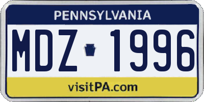 PA license plate MDZ1996