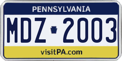 PA license plate MDZ2003