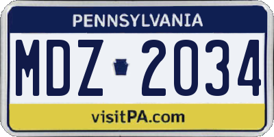 PA license plate MDZ2034