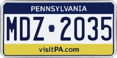 PA license plate MDZ2035