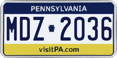 PA license plate MDZ2036