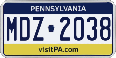 PA license plate MDZ2038