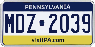 PA license plate MDZ2039