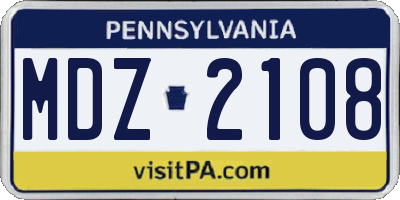 PA license plate MDZ2108