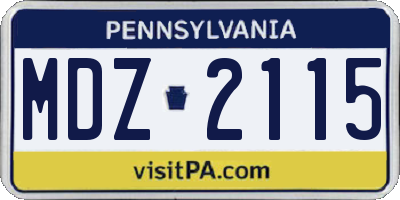 PA license plate MDZ2115