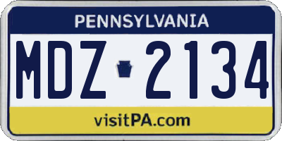PA license plate MDZ2134