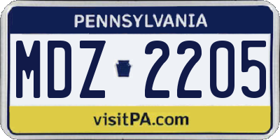 PA license plate MDZ2205