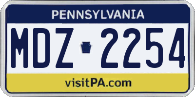 PA license plate MDZ2254