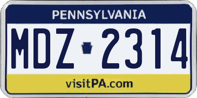 PA license plate MDZ2314
