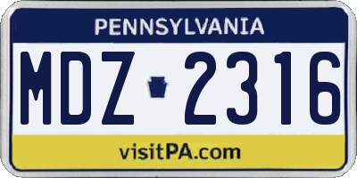 PA license plate MDZ2316