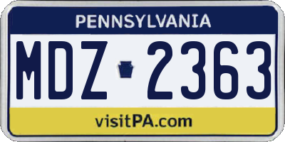 PA license plate MDZ2363