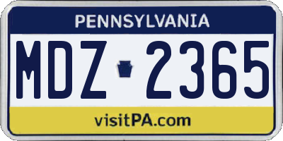 PA license plate MDZ2365