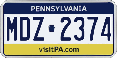 PA license plate MDZ2374