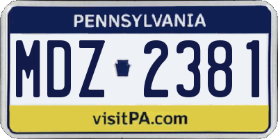 PA license plate MDZ2381