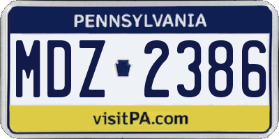 PA license plate MDZ2386