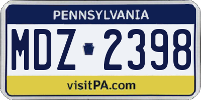 PA license plate MDZ2398