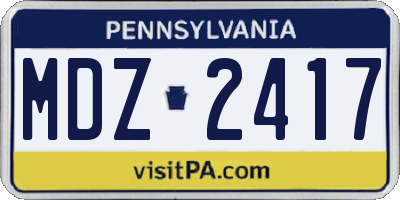 PA license plate MDZ2417