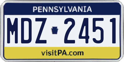 PA license plate MDZ2451