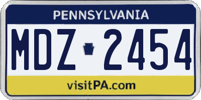PA license plate MDZ2454