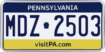 PA license plate MDZ2503