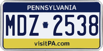PA license plate MDZ2538