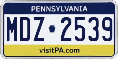 PA license plate MDZ2539