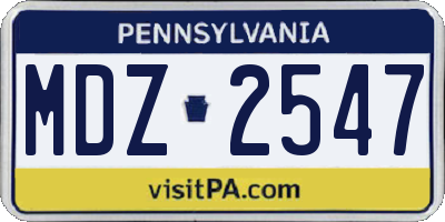 PA license plate MDZ2547