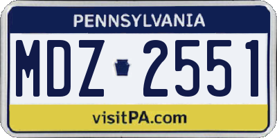 PA license plate MDZ2551