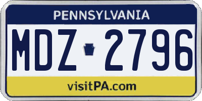 PA license plate MDZ2796