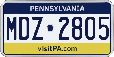 PA license plate MDZ2805