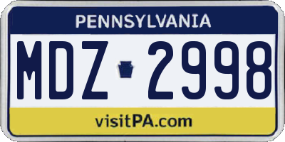 PA license plate MDZ2998