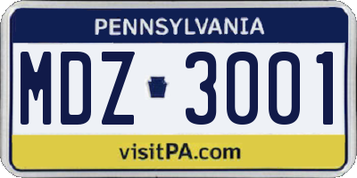 PA license plate MDZ3001